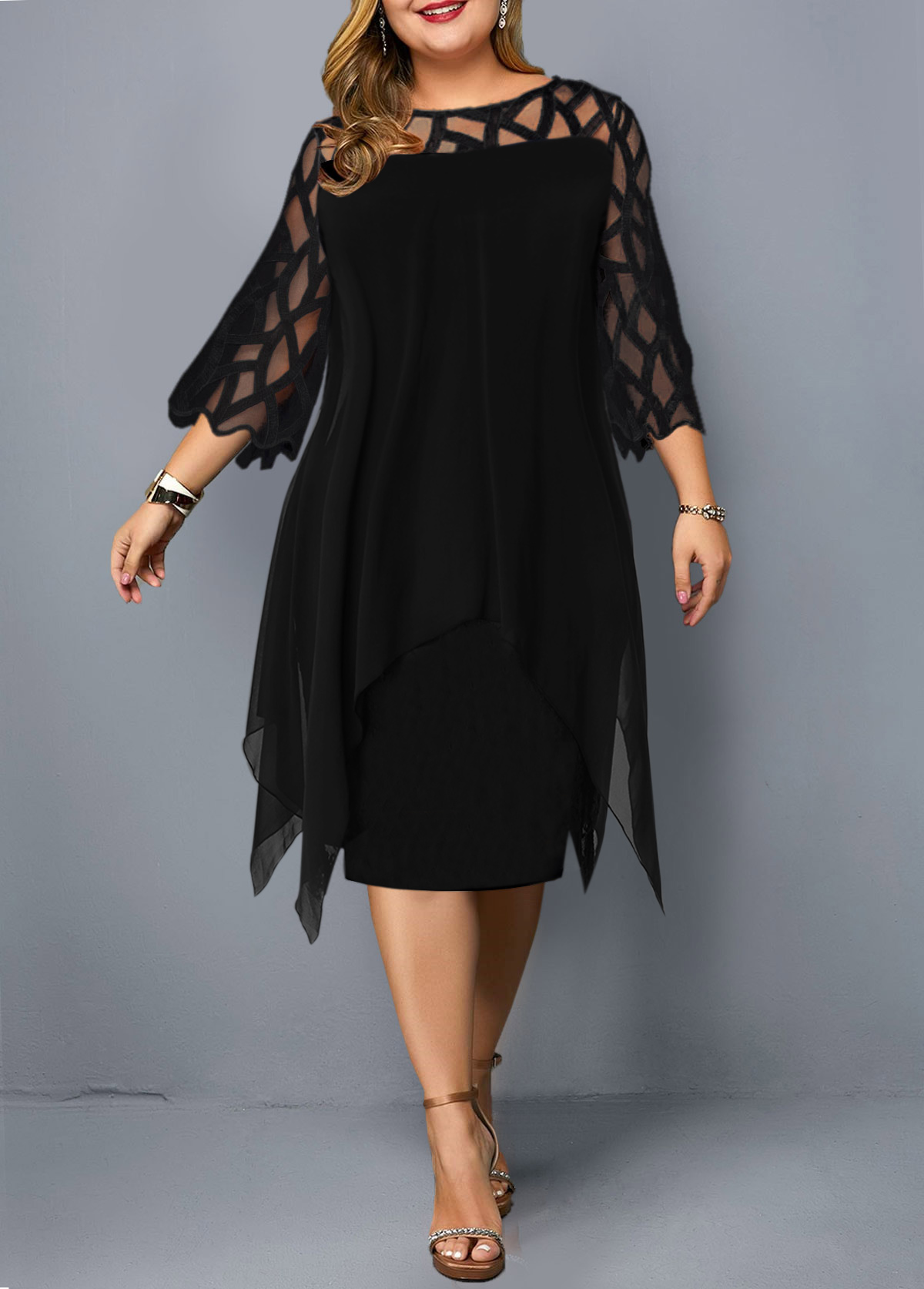Round Neck Lace Panel Plus Size Dress Rosewe Usd