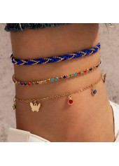 Multi Color Rhinestone Butterfly Detail Anklets Set