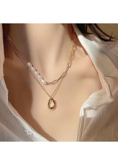 Chain Design Gold Pearl Detail Necklace Set