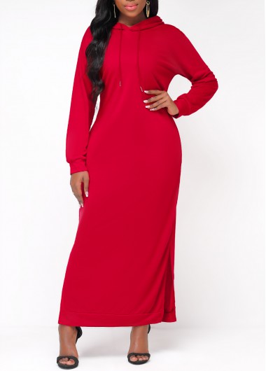 Image of Side Slit H Shape Wine Red Dress