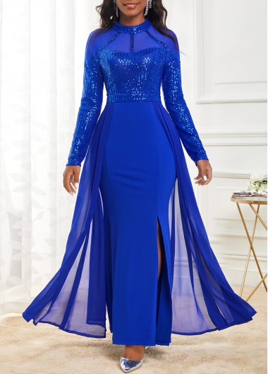 Image of Shinning Sapphire Blue Side Slit Maxi Dress