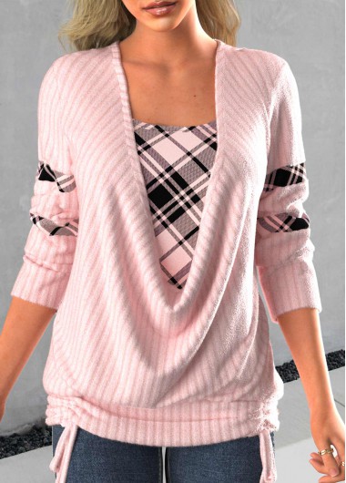 Faux Two Piece Tie Side Light Pink Sweatshirt