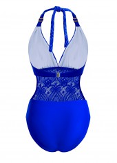 Royal Blue Halter Sheer Lace One Piece Swimwear