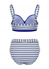 Royal Blue Stripe Print Contrast Bikini Set