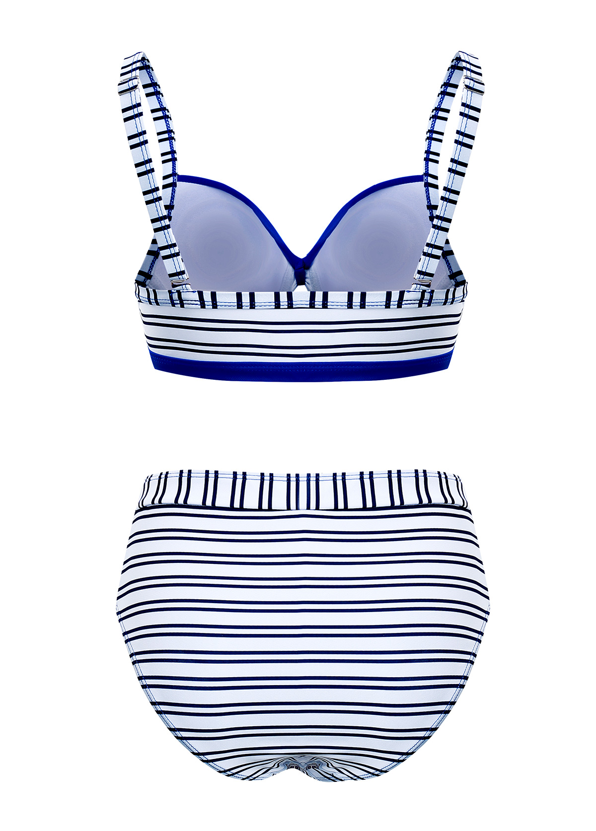 Royal Blue Stripe Print Contrast Bikini Set