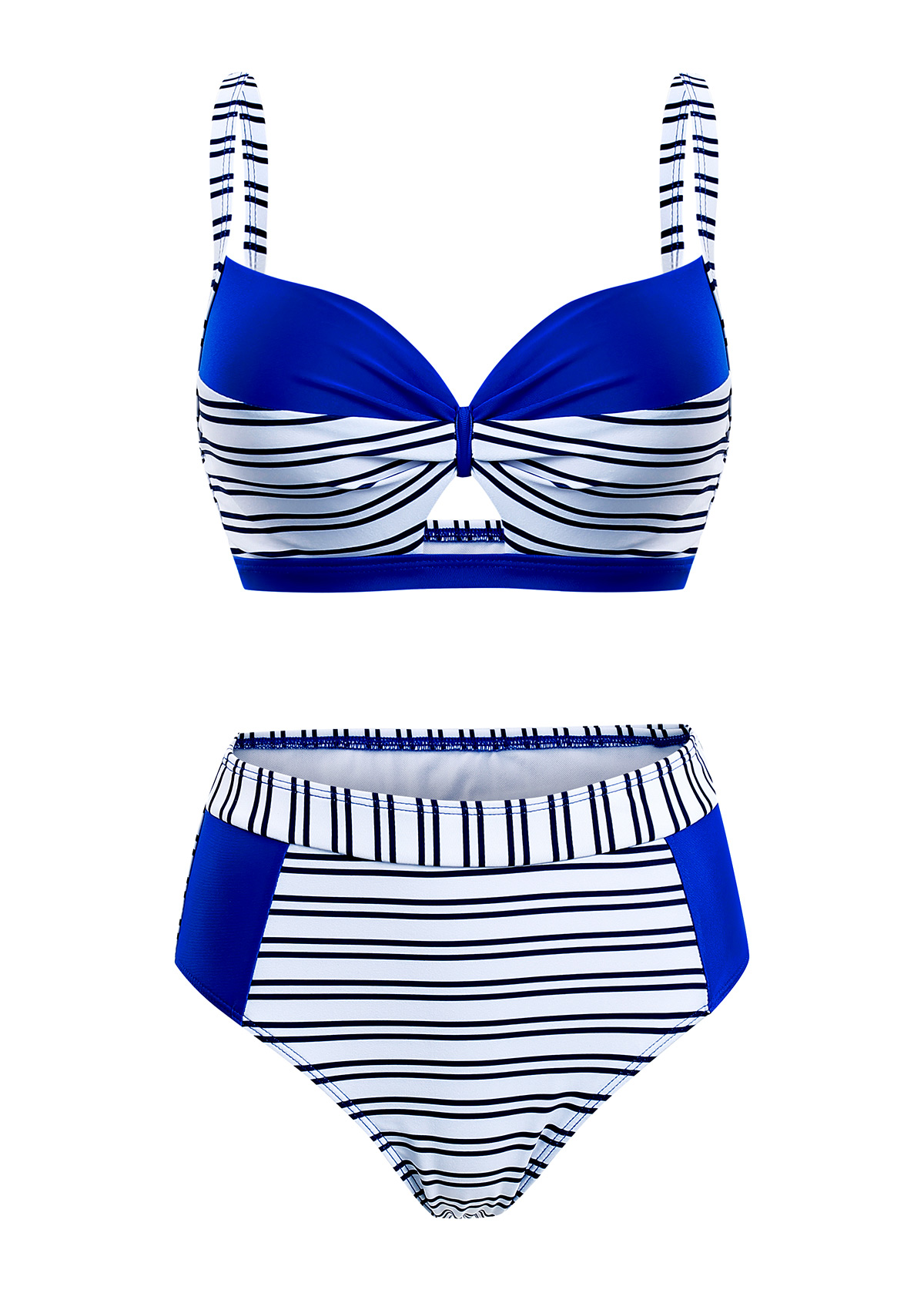 Royal Blue Stripe Print Contrast Bikini Set