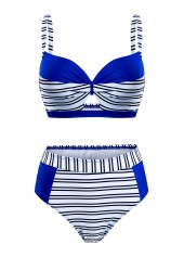 Royal Blue Stripe Print Contrast Bikini Set