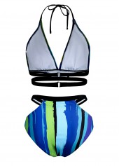 Halter Striped Mid Waist Bikini Set
