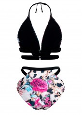 Halter Leopard Floral Print Bikini Set