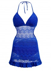 Lace Stitching Halter Solid Swimdress and Panty