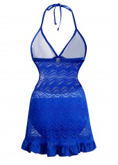 Lace Stitching Halter Solid Swimdress and Panty