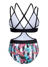 Contrast Floral Print Cross Strap One Piece Swimwear