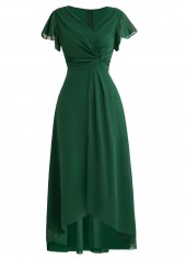 Twist High Low V Neck Blackish Green Dress