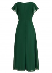 Twist High Low V Neck Blackish Green Dress