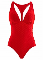 Cut Out Red Criss Cross One Piece Swimwear