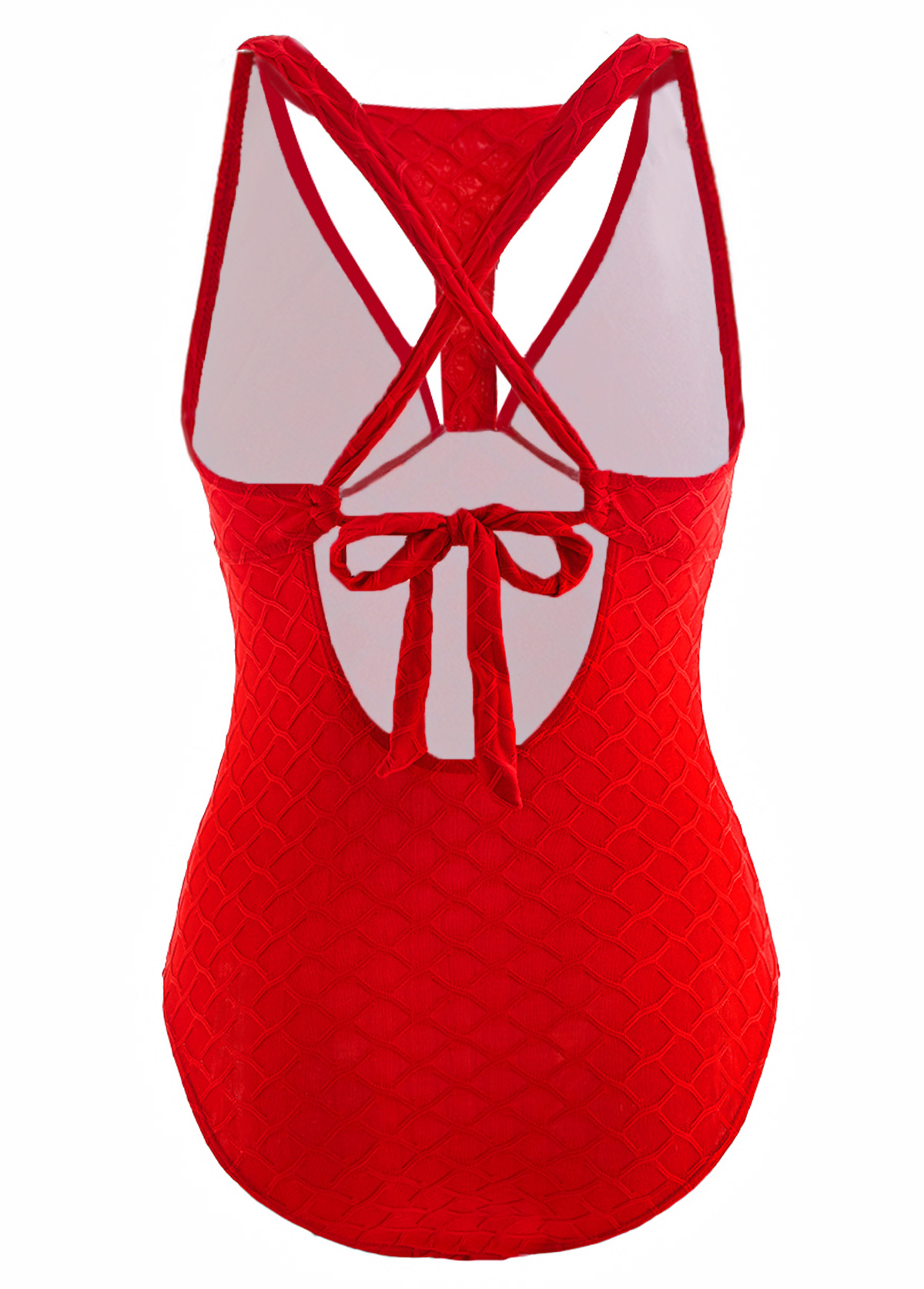 Cut Out Red Criss Cross One Piece Swimwear