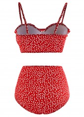 Polka Dot Ruffle Trim Bowknot Bikini Set