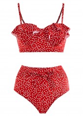 Polka Dot Ruffle Trim Bowknot Bikini Set