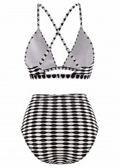 High Waisted Geometric Print Three-piece Black Bikini Set