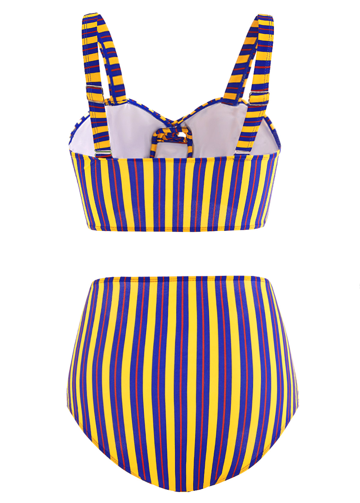 High Waist Cross Front Cutout Striped Bikini Set