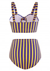 High Waist Cross Front Cutout Striped Bikini Set