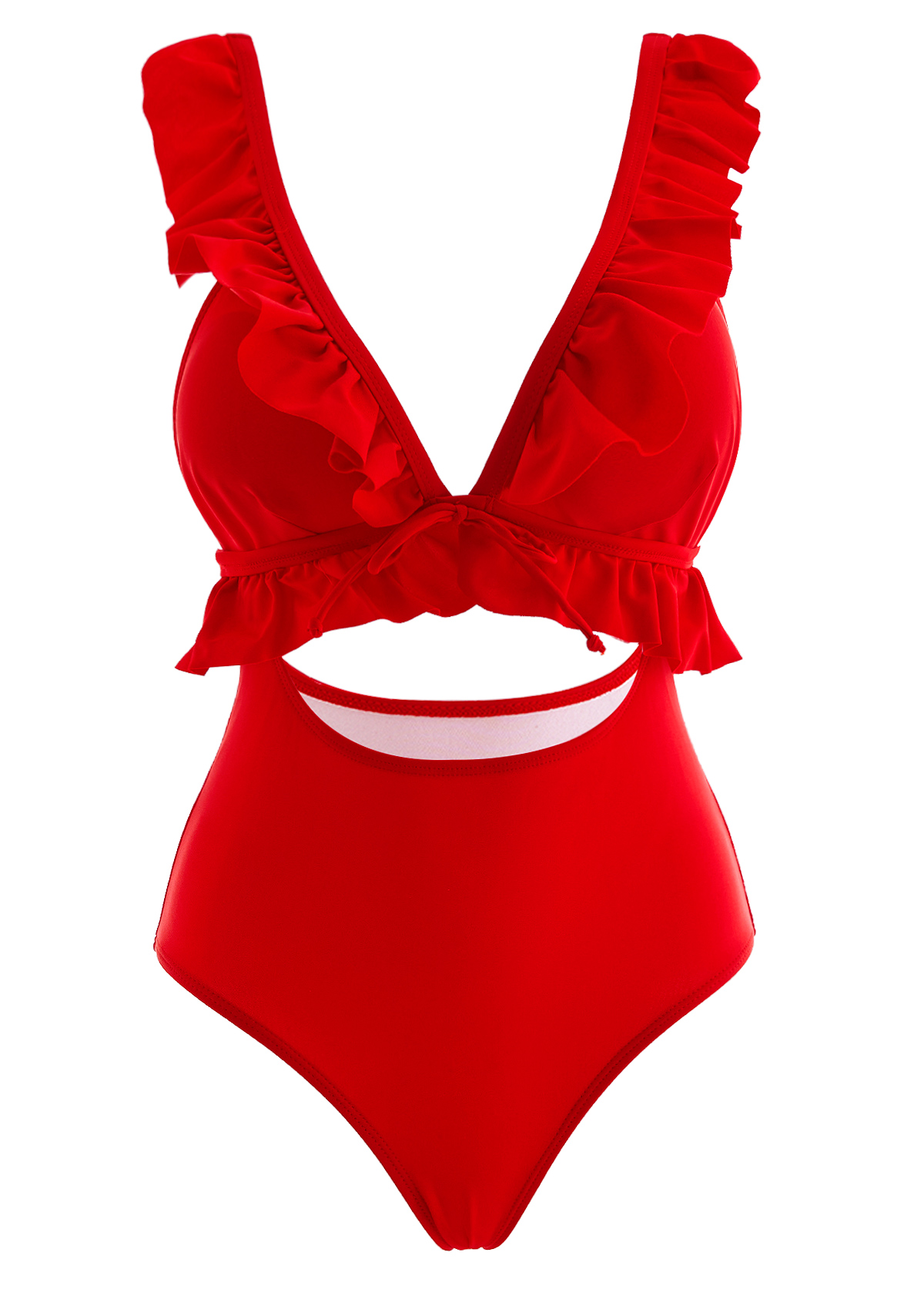Flounce Cutout Red One Piece Swimwear