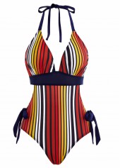 Halter Striped Bowknot Side One Piece Swimwear
