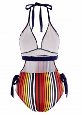 Halter Striped Bowknot Side One Piece Swimwear