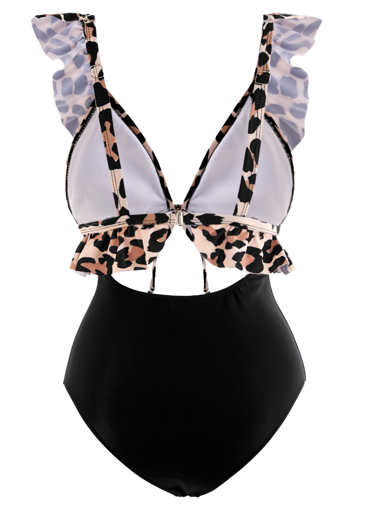 Leopard Flounce Cutout Black One Piece Swimwear
