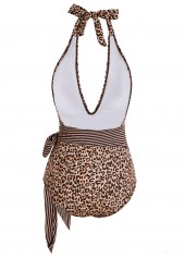Belted Leopard Print Halter One Piece Swimwear