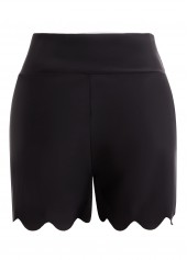Wavy Hem Black High Waisted Swimwear Shorts