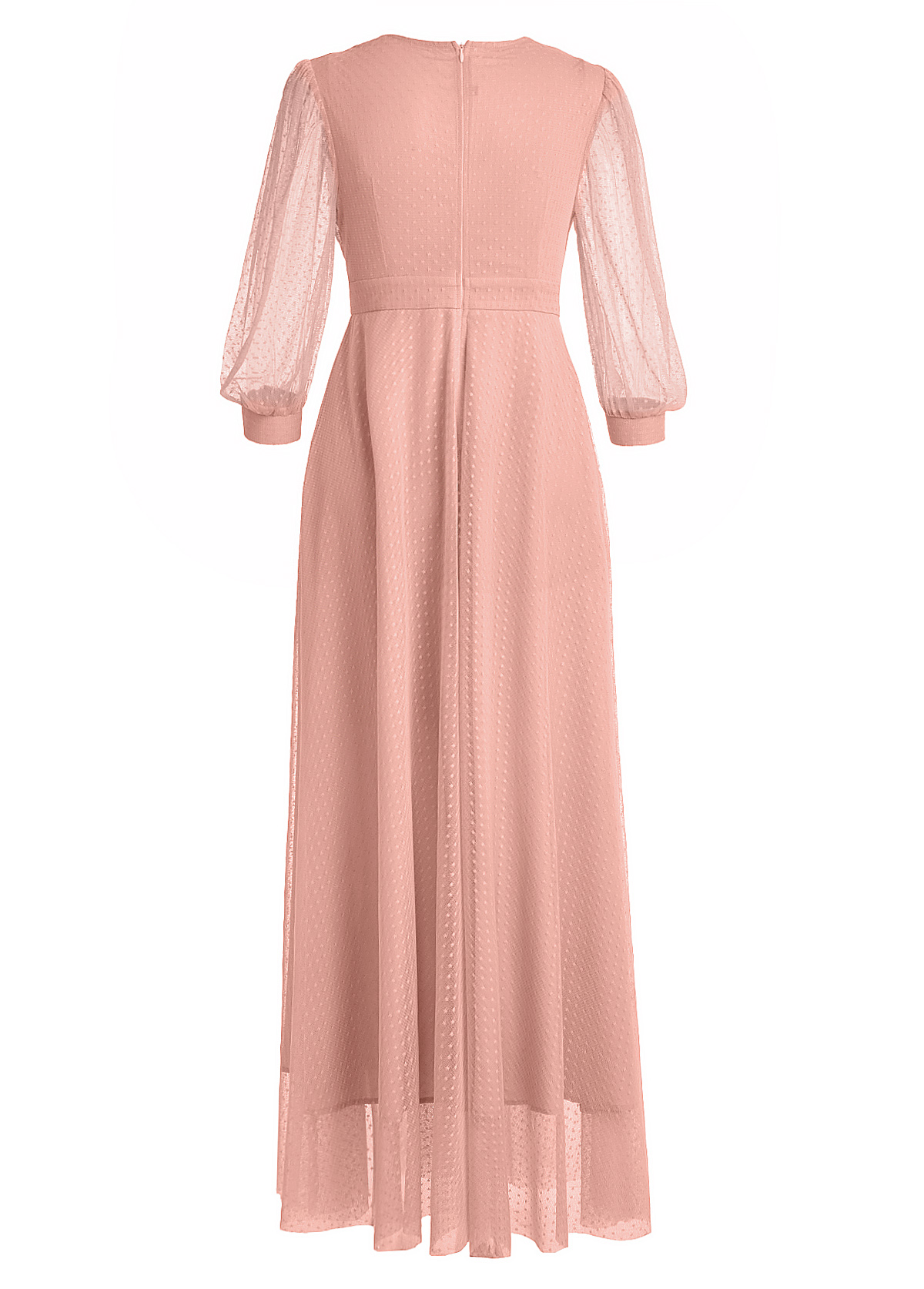 Patchwork Mesh Pink Three Quarter Length Sleeve Dress