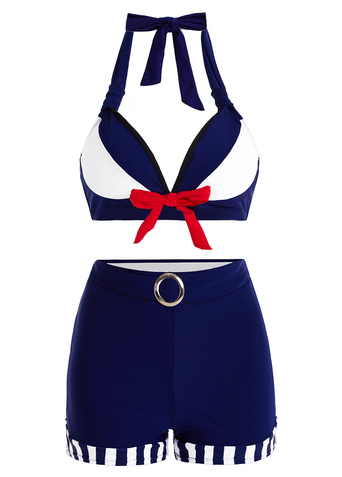 High Waisted Bowknot Navy Bikini Set