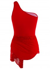 Lace Stitching Tie Front One Piece Swimdress