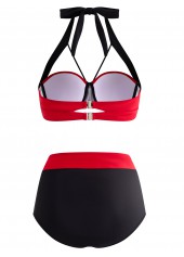 High Waisted Bowknot Color Block Bikini Set