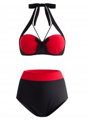 High Waisted Bowknot Color Block Bikini Set