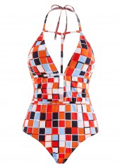 Cutout Geometric Print Halter One Piece Swimwear