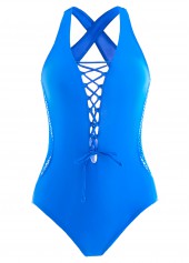 Mesh Royal Blue Cutout One Piece Swimwear