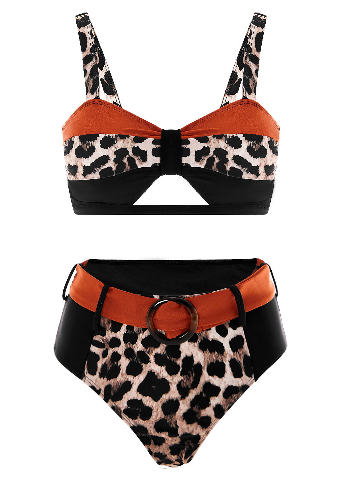 High Waist Wide Strap Leopard Bikini Set