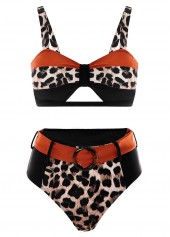 High Waist Wide Strap Leopard Bikini Set