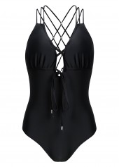 Tie Front Criss Cross Black One Piece Swimwear