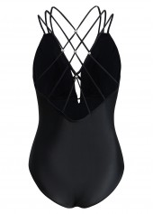 Tie Front Criss Cross Black One Piece Swimwear