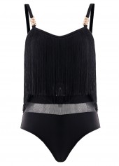 Tassel Mesh Black One Piece Swimwear
