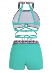 Tie Front Tribal Print Cutout Back Bikini Set 