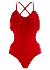 Tassel Spaghetti Strap Red One Piece Swimwear