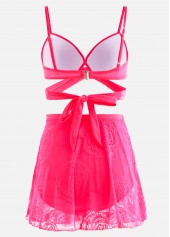 Lace Stitching Hot Pink High Waist Bikini Set