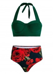 Halter High Waist Floral Print Bikini Set