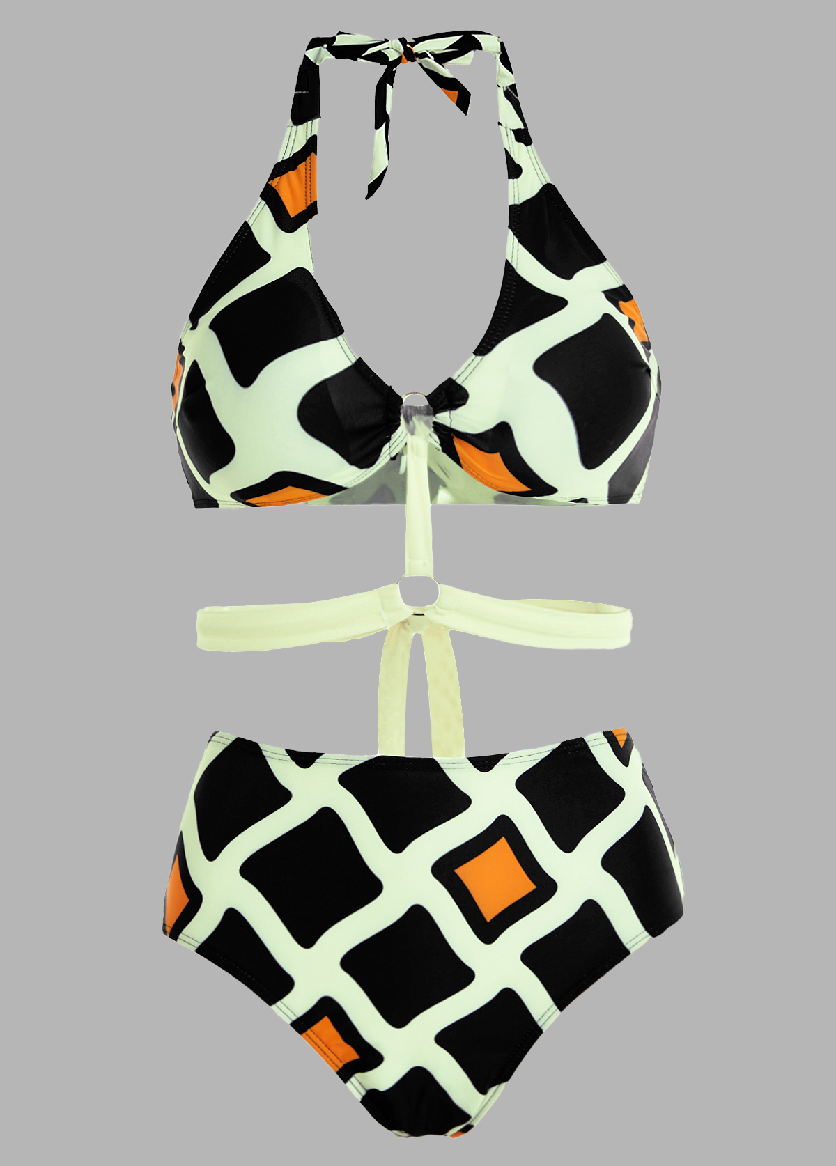 Halter Geometric Print High Waisted Bikini Set 
