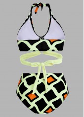 Halter Geometric Print High Waisted Bikini Set 