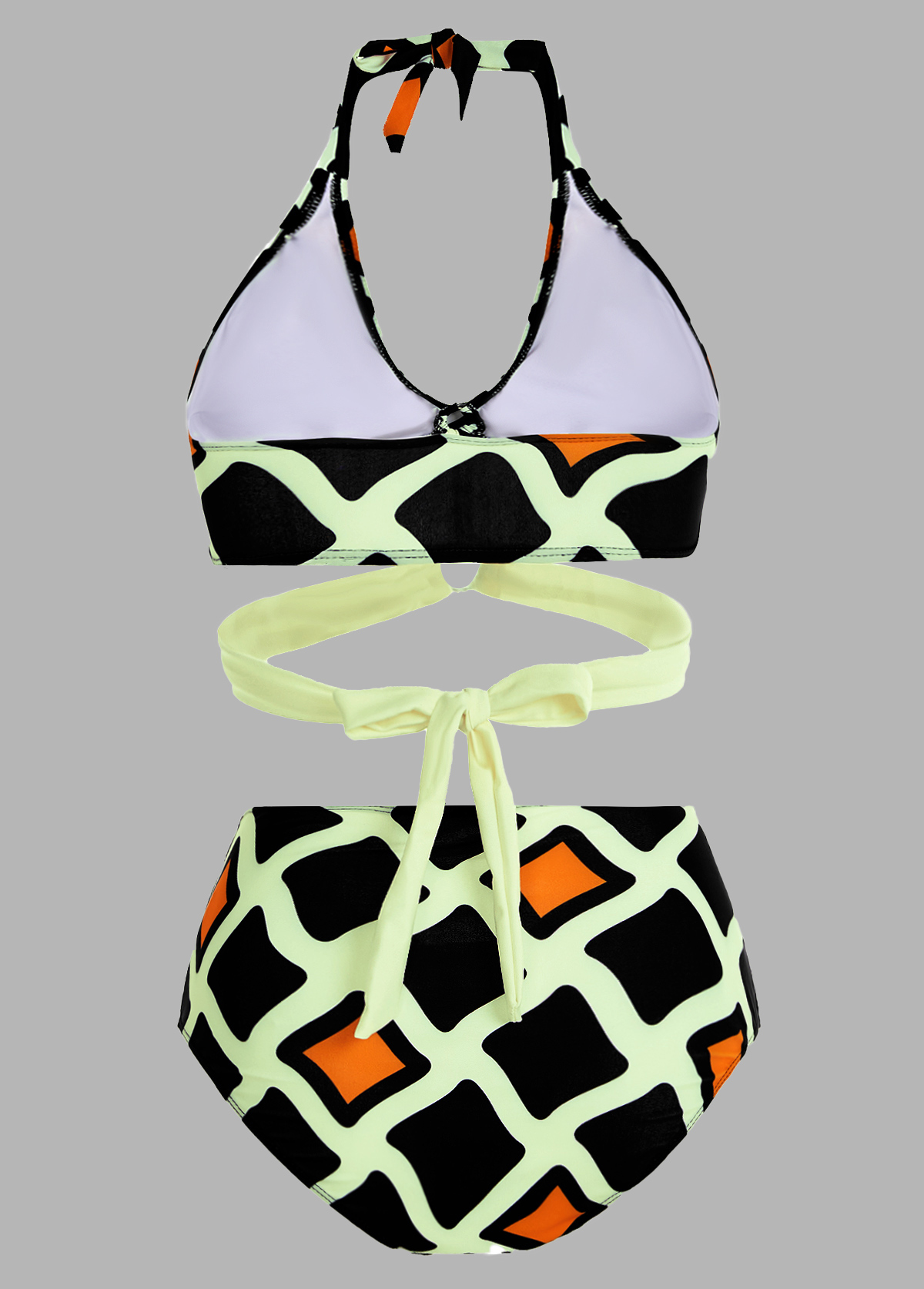 Halter Geometric Print High Waisted Bikini Set 